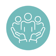 Icon of open hands holding three people